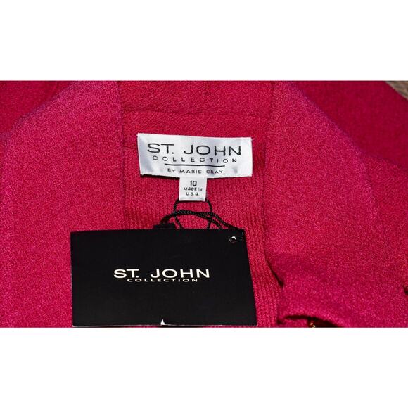 ST. JOHN KNIT Fuchsia Pink Long Sleeve Jacket Skirt SET Size 10 NWT - Picture 7 of 7